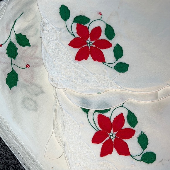 PLACEMAT & NAPKIN FOUR (4) PIECE SET POINSETTIA VINTAGE BATTENBURG LACE JABARA - Picture 7 of 12
